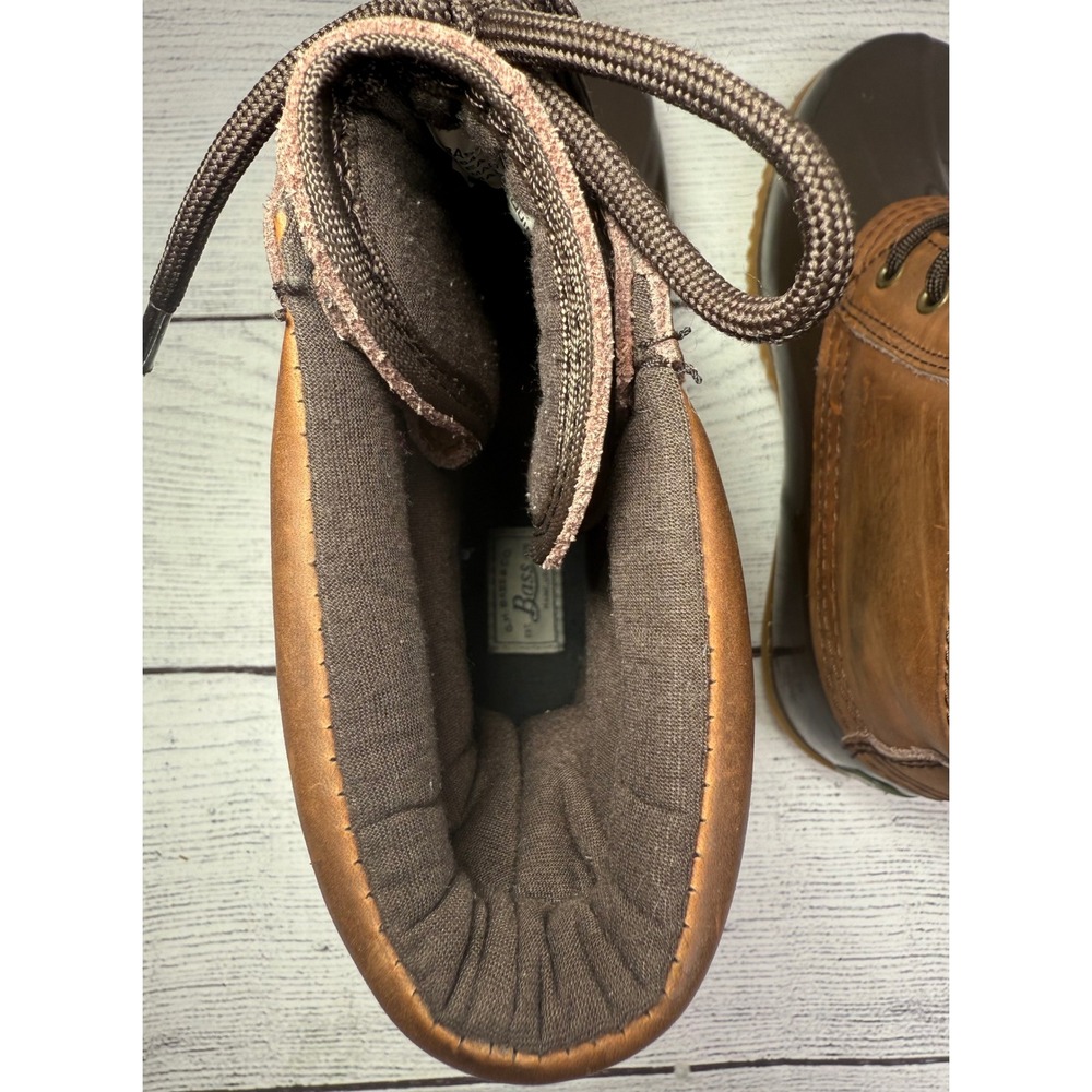 Bass Harlequin Duck Boots Brown Leather Rubber Waterproof Lace Up Buckle Size 7 - Picture 4 of 9
